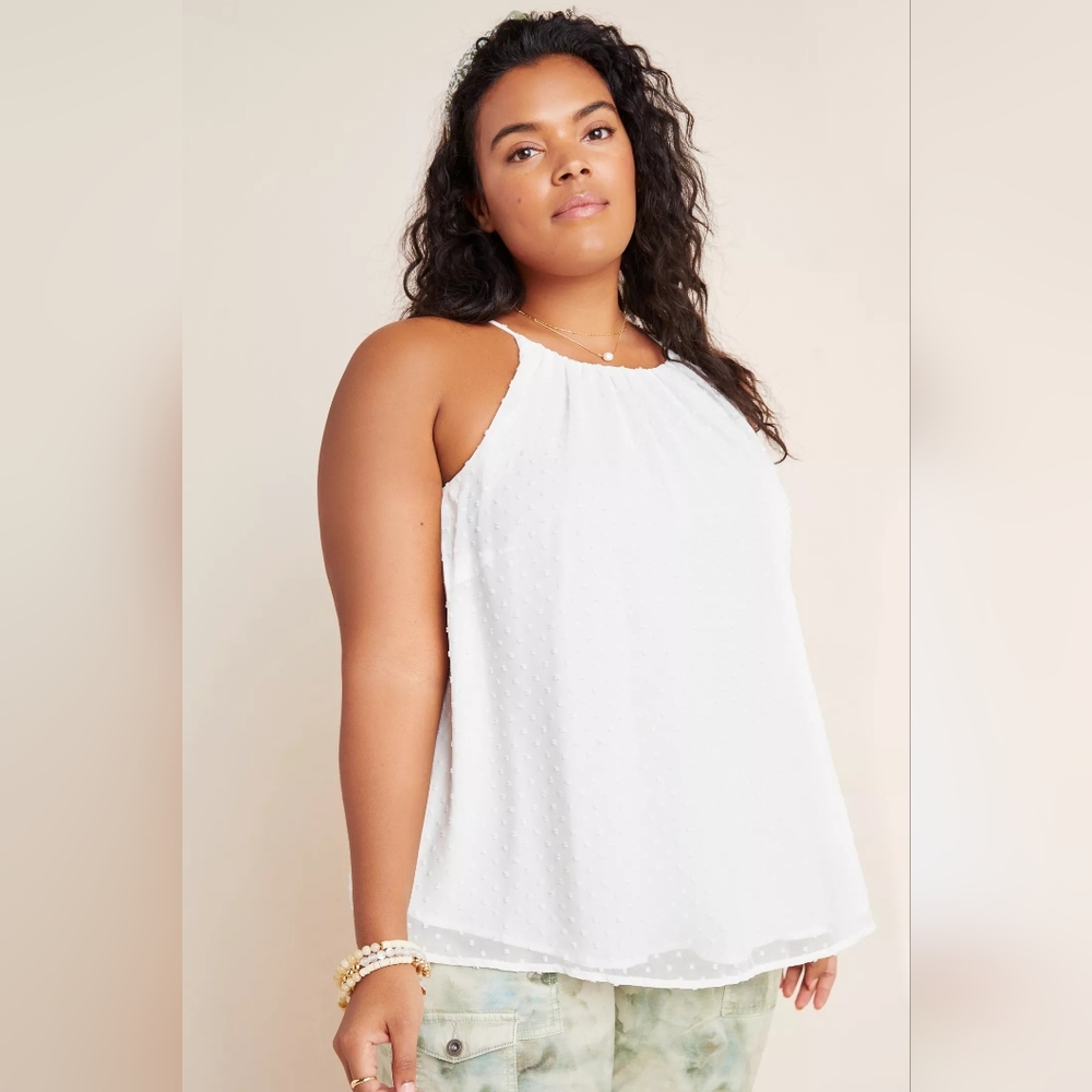 Anthropologie Sunday In Brooklyn Hollis Clip Dot Blouse White Plus Size 1X